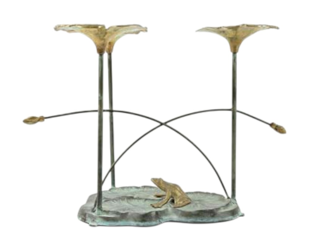Pied de table basse en bronze figurant une grenouille sur trois nénuphars-photo-2