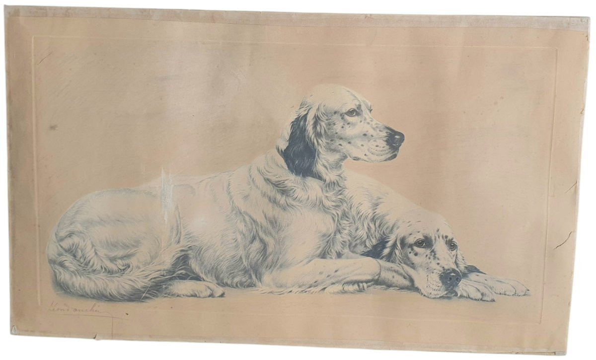 Léon Danchin deux setters au repos 90x78 cm-photo-2