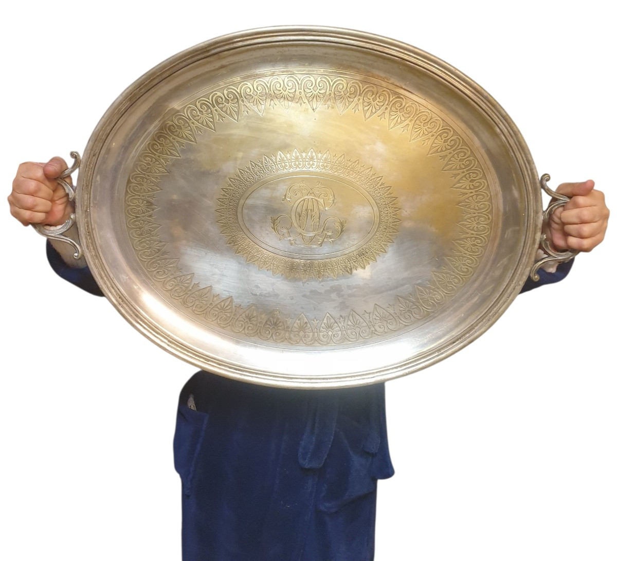Huge Serving Dish In Silver-plated Bronze, 78 Cm Long, 5 Kg, 19th Century -photo-8