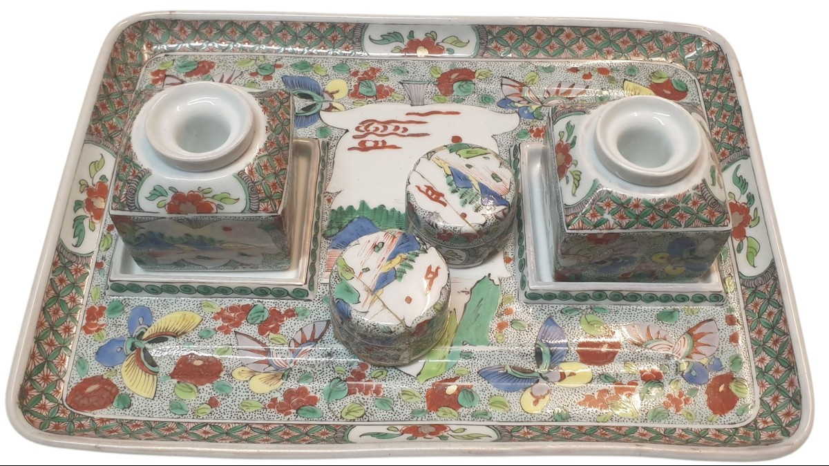 Chinese Famille Verte Porcelain Inkwell From The Late 19th Century-photo-3
