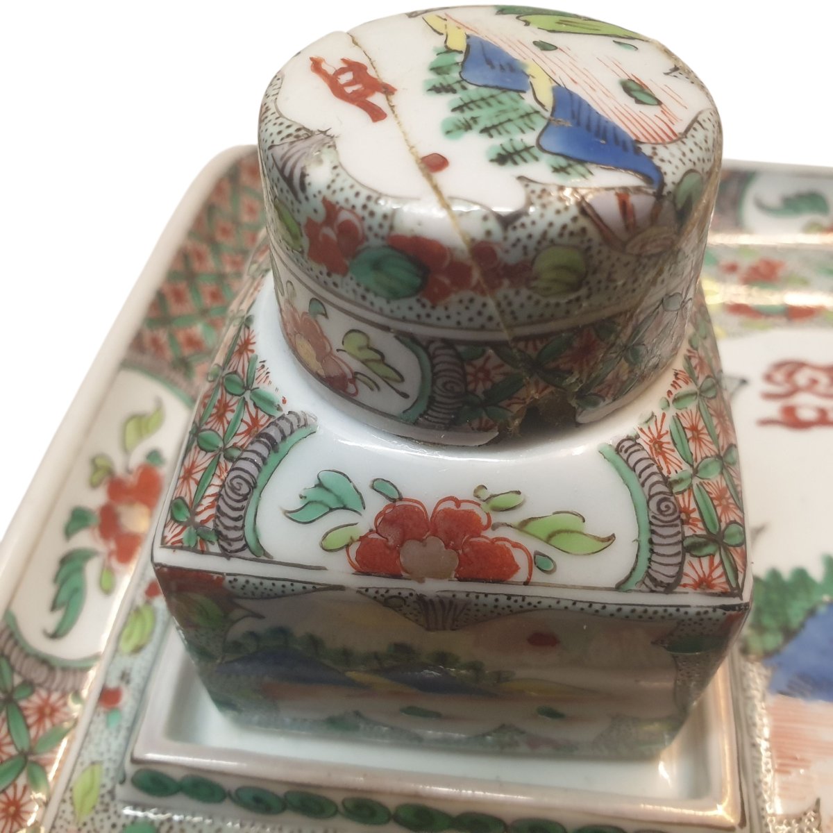 Chinese Famille Verte Porcelain Inkwell From The Late 19th Century-photo-7