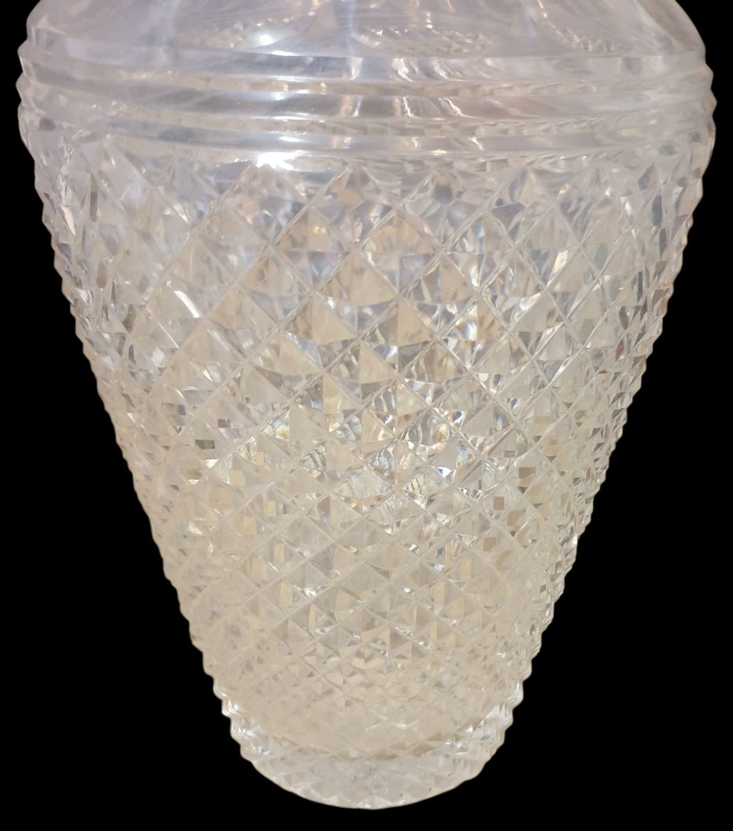Important Saint Louis Baluster Vase In Diamond-cut Crystal H 27 Cm-photo-3