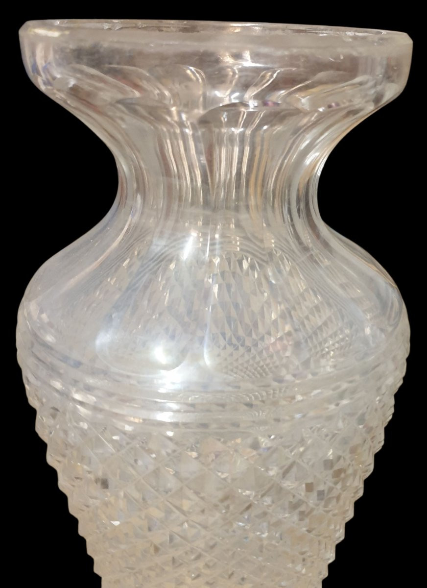 Important Saint Louis Baluster Vase In Diamond-cut Crystal H 27 Cm-photo-4