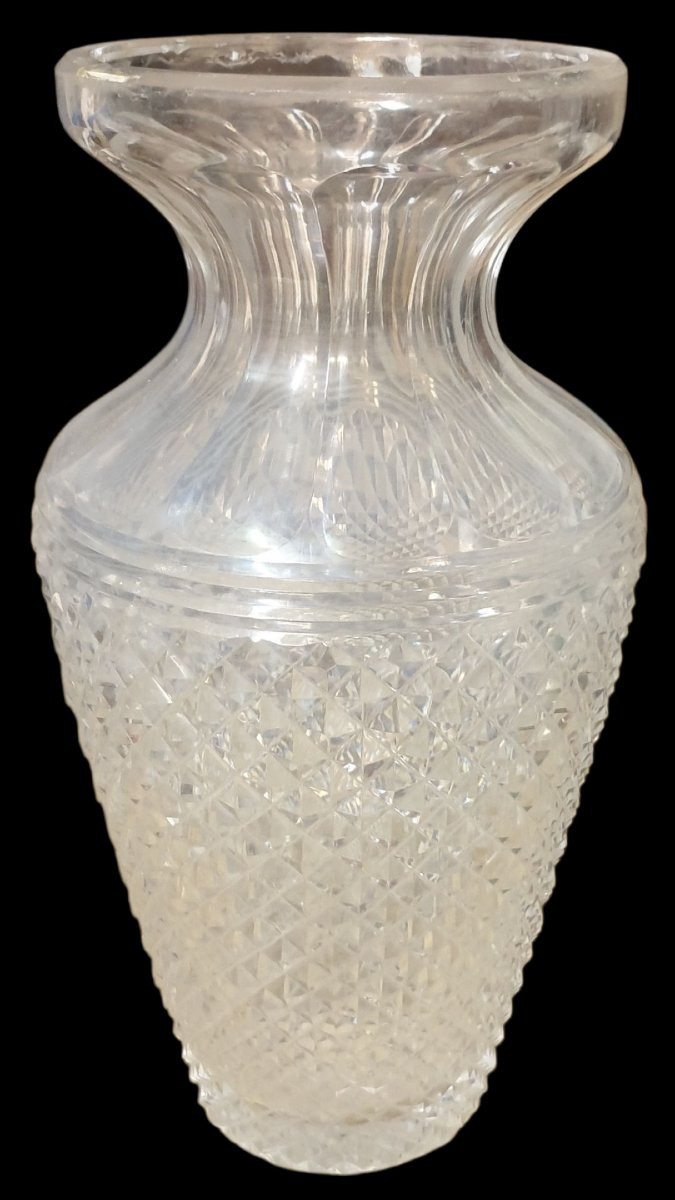Important Saint Louis Baluster Vase In Diamond-cut Crystal H 27 Cm-photo-5