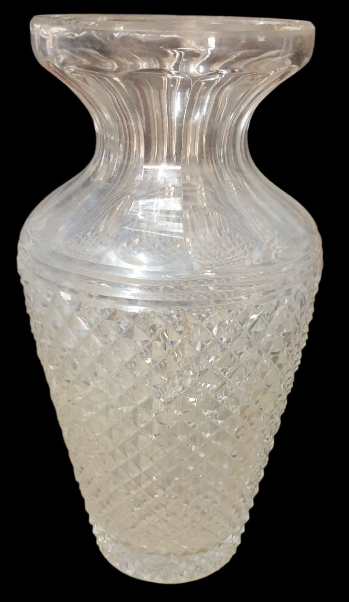 Important Saint Louis Baluster Vase In Diamond-cut Crystal H 27 Cm-photo-6