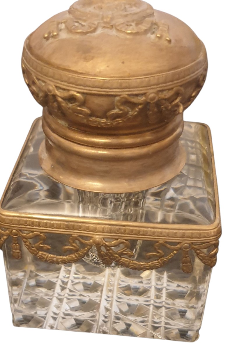 Antique Baccarat Crystal Inkwell With Empire-style Mounts-photo-2