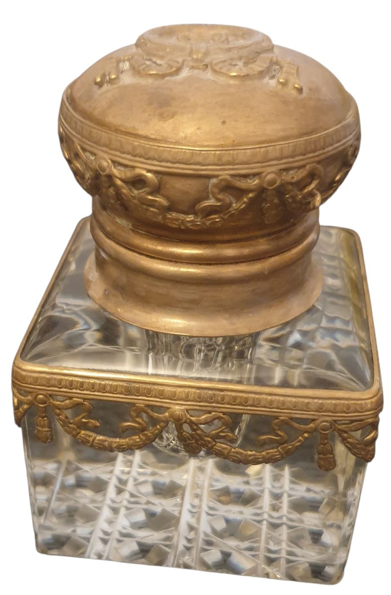 Antique Baccarat Crystal Inkwell With Empire-style Mounts-photo-3