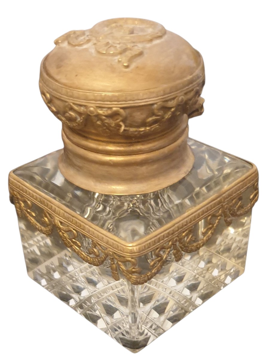 Antique Baccarat Crystal Inkwell With Empire-style Mounts