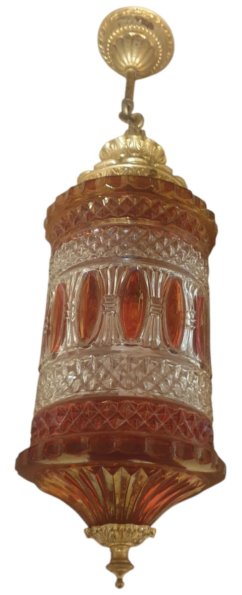 Lanterne d'alcove bronze et cristal circa 1950-photo-4