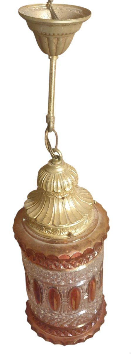 Lanterne d'alcove bronze et cristal circa 1950-photo-3