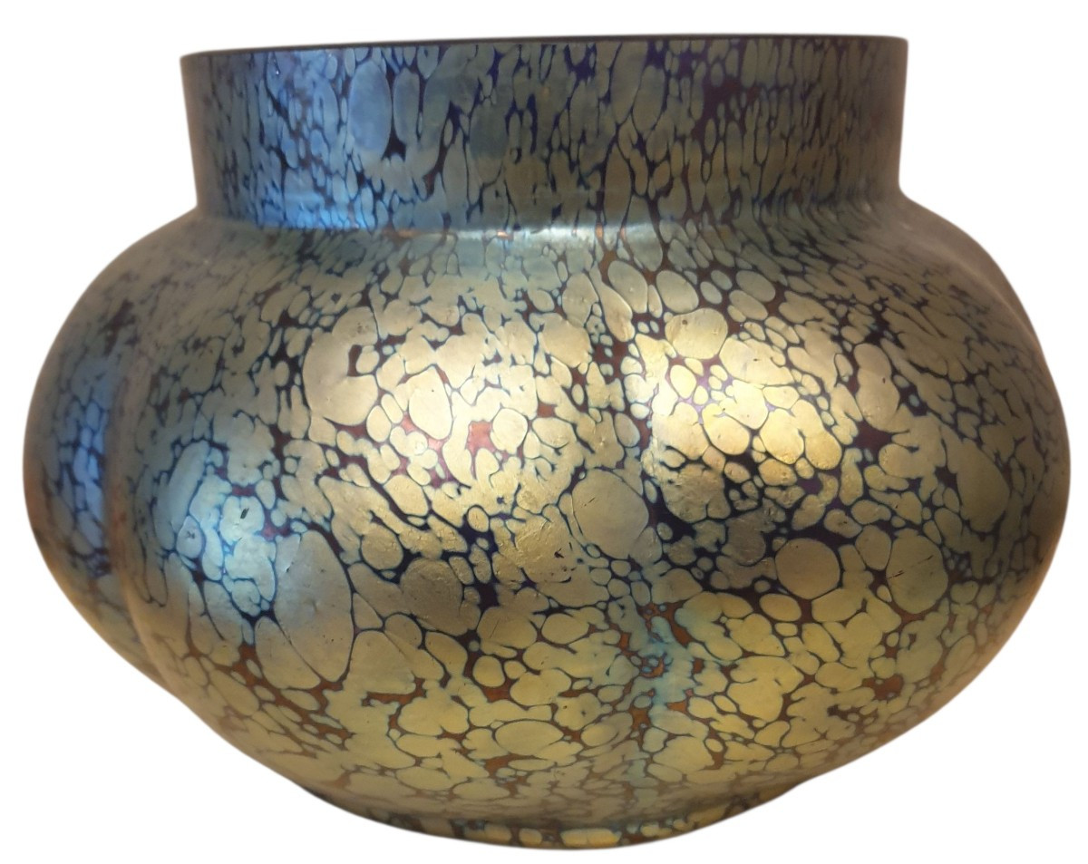 Loetz Butterfly Vase, Swollen And Polylobed, Iridescent -photo-4
