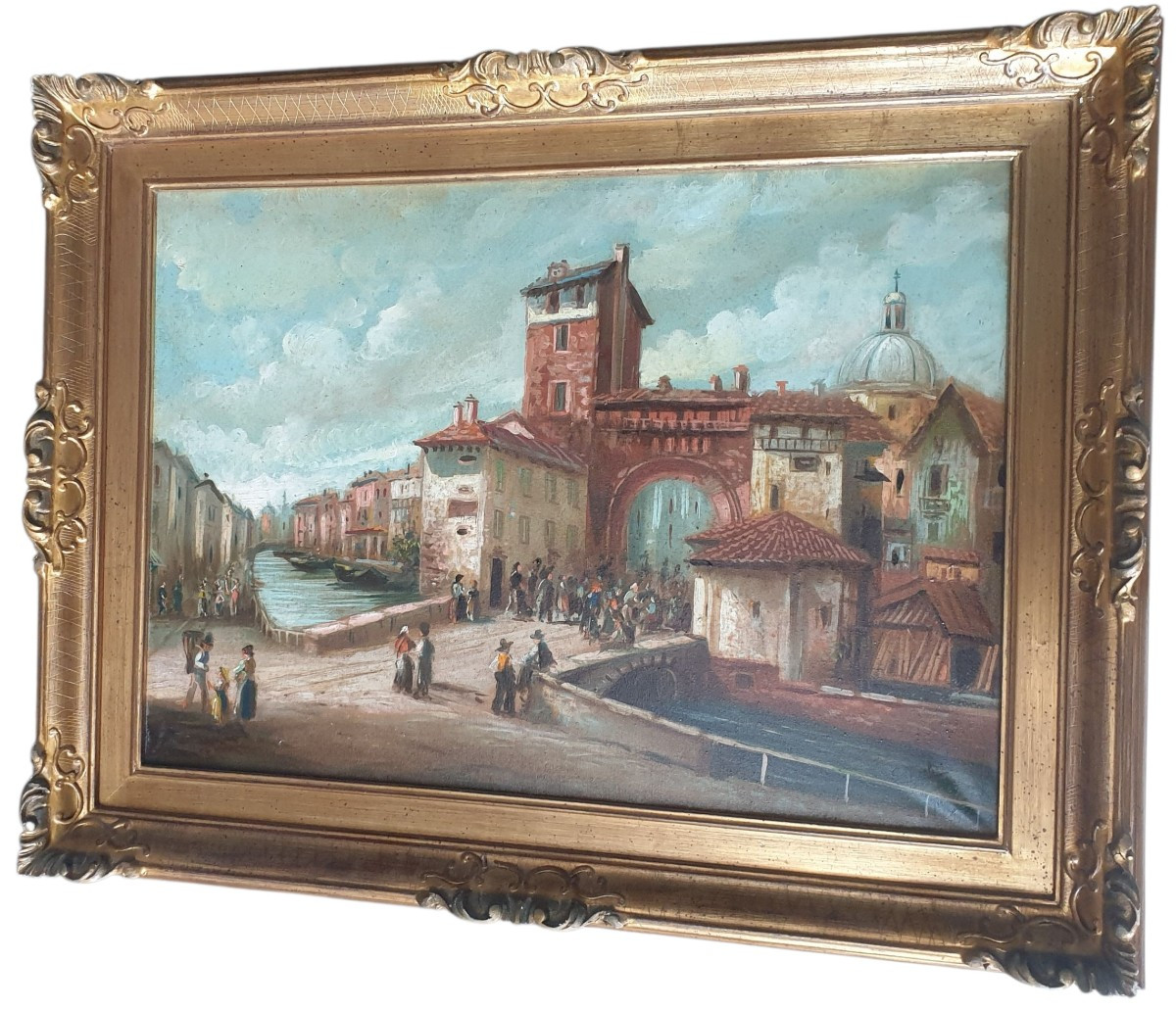 Saltzeli Italian School Landscape Of Animated Venice Oil On Canvas Signed