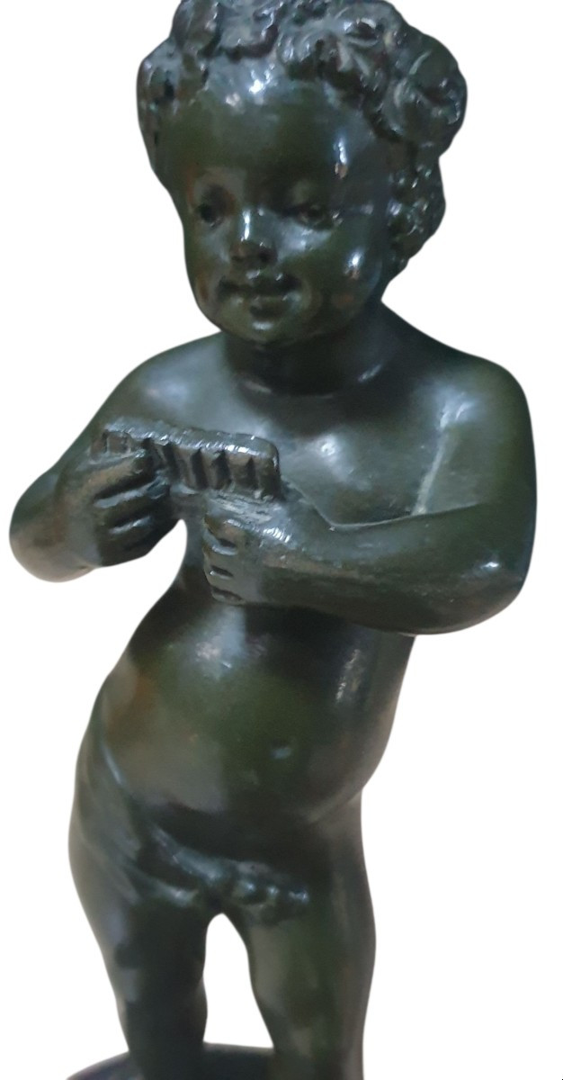 Clodion Bronze Sculpture Of A Child Playing The Pan Flute-photo-3
