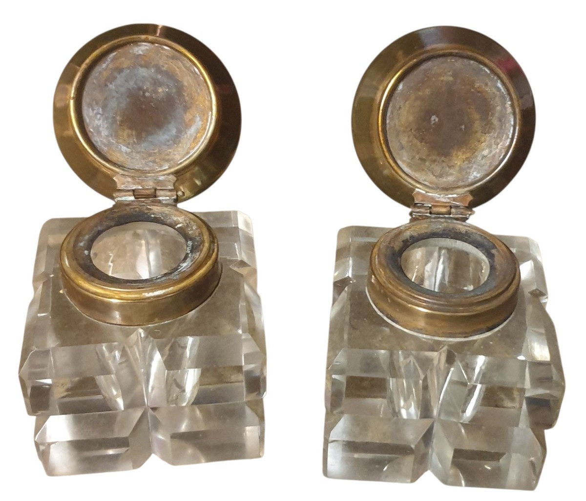 Wooden And Crystal Desk Inkwell, Stamped Jm Paillard Model -photo-4