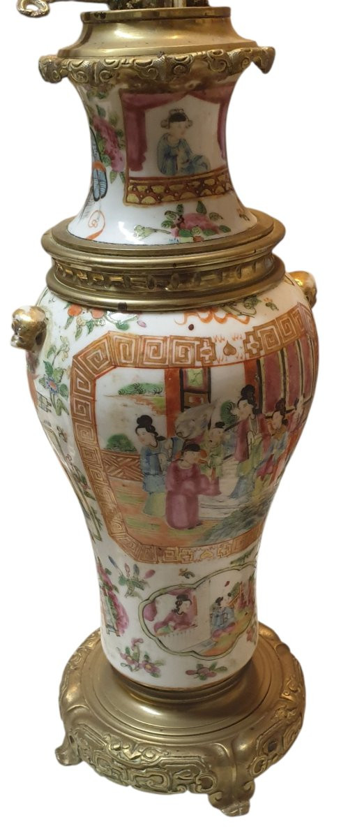 Paire de lampes en porcelaine de Canton et bronze doré a restaurer -photo-1