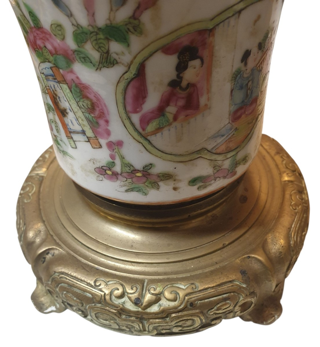 Paire de lampes en porcelaine de Canton et bronze doré a restaurer -photo-7