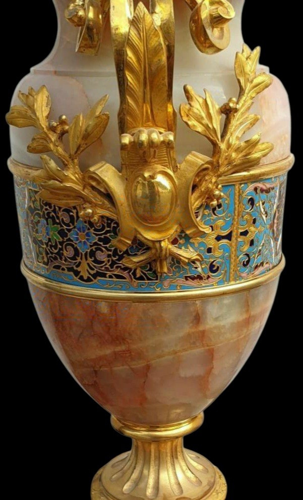 Vase en onyx d'Algérie par Eugène Cornu XIXe siècle cloisonné -photo-3