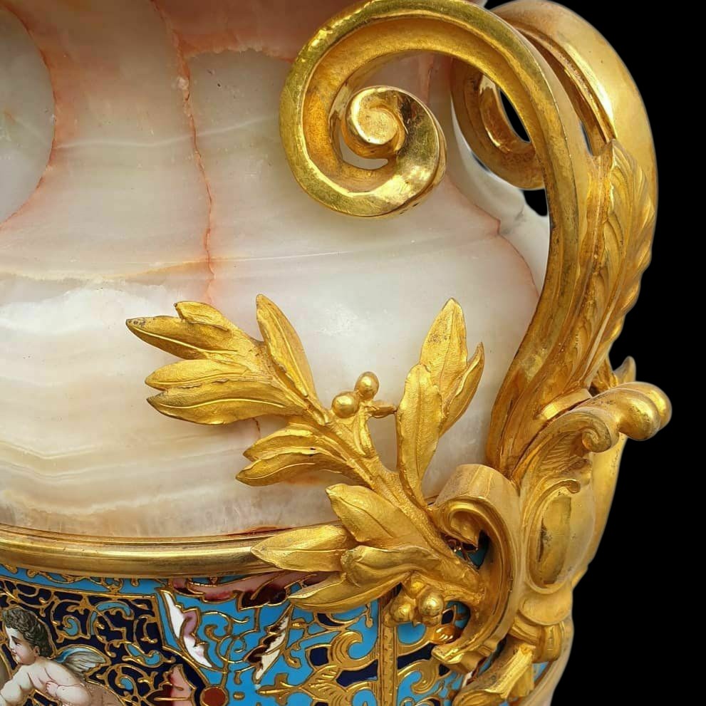 Vase en onyx d'Algérie par Eugène Cornu XIXe siècle cloisonné -photo-4