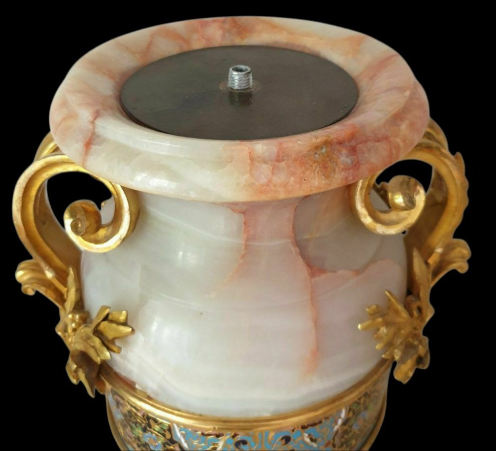 Vase en onyx d'Algérie par Eugène Cornu XIXe siècle cloisonné -photo-4