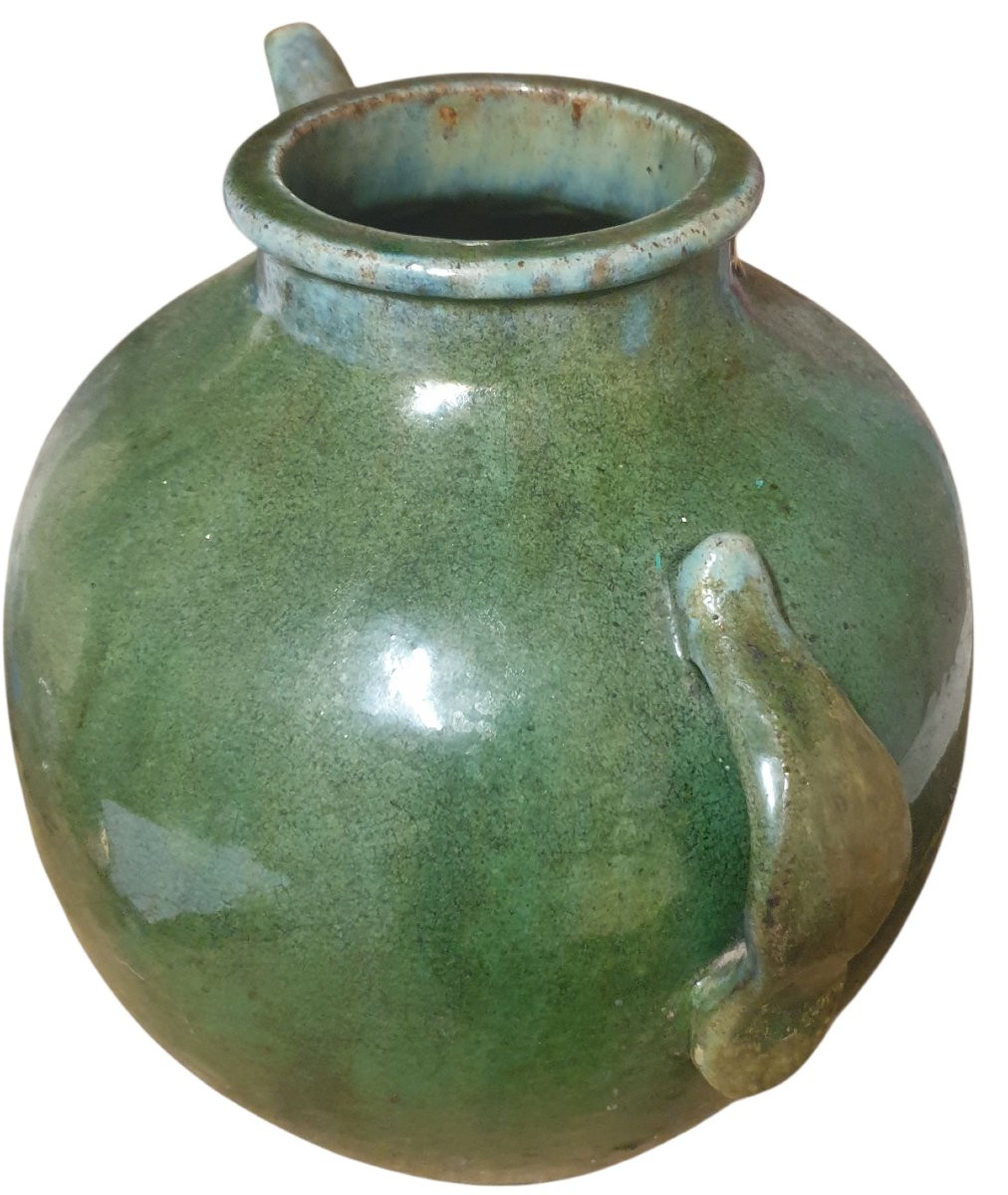 Enciene et Importante cruche en terre cuite vernisée vert -photo-2