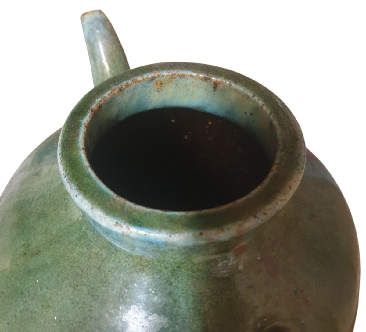 Enciene et Importante cruche en terre cuite vernisée vert -photo-3