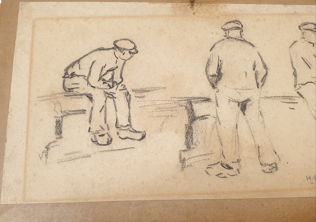 Henri Barnoin dessin 3 marains sur un quai -photo-4