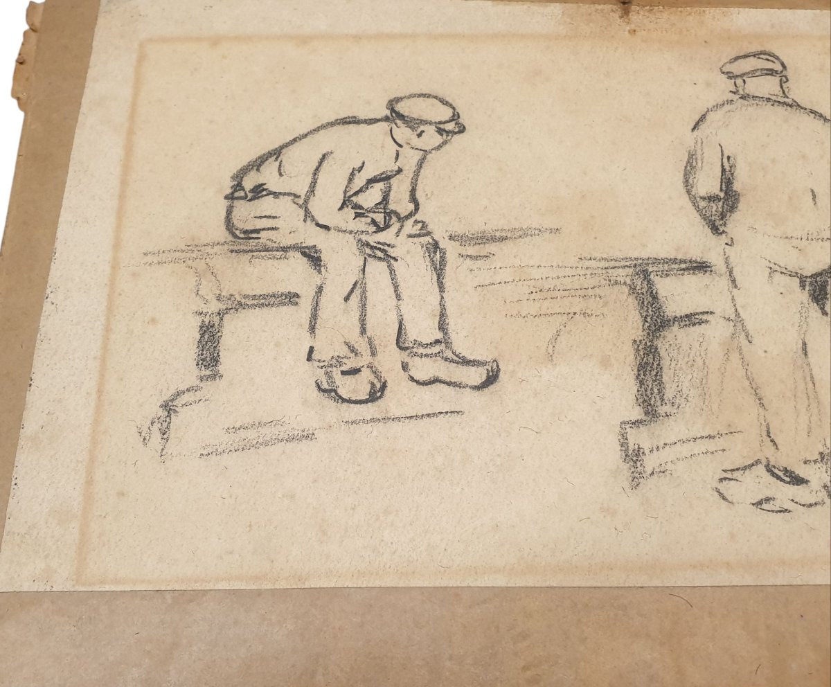 Henri Barnoin dessin 3 marains sur un quai -photo-3