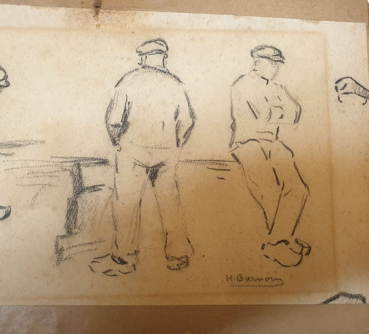 Henri Barnoin dessin 3 marains sur un quai -photo-5