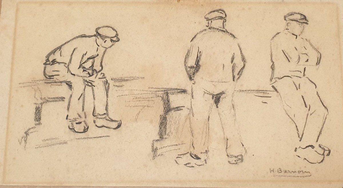 Henri Barnoin dessin 3 marains sur un quai 