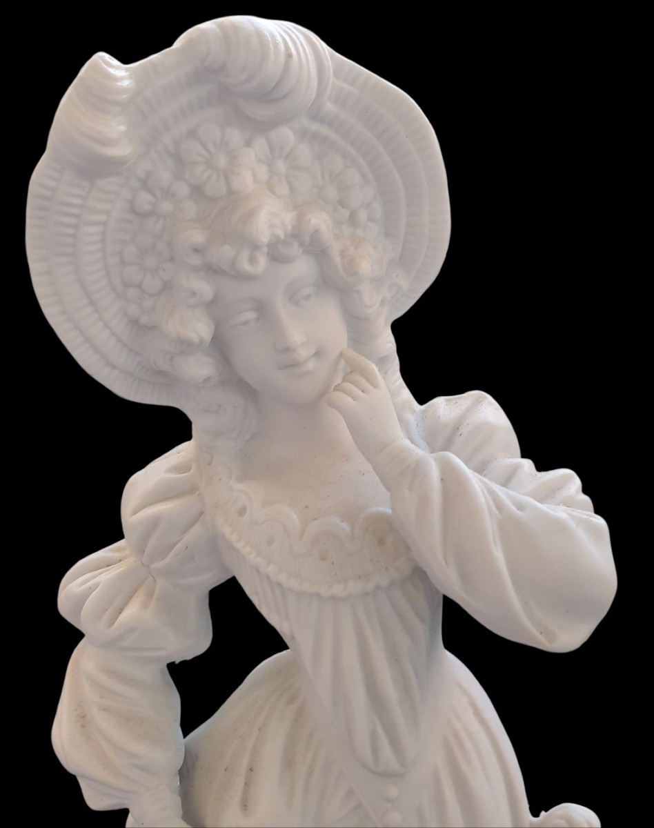 Two Important Biscuit Porcelain Figures: An Elegant Woman And A Gentleman In Period Dress. -photo-3