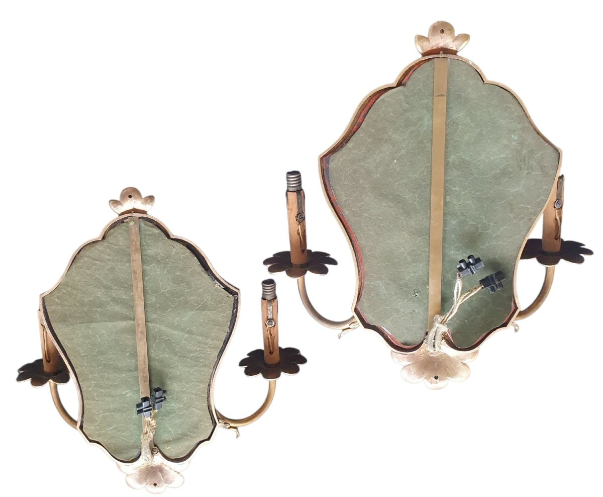 Paire d'appliques murales en miroir de la maison Jansen Circa 1940-photo-3