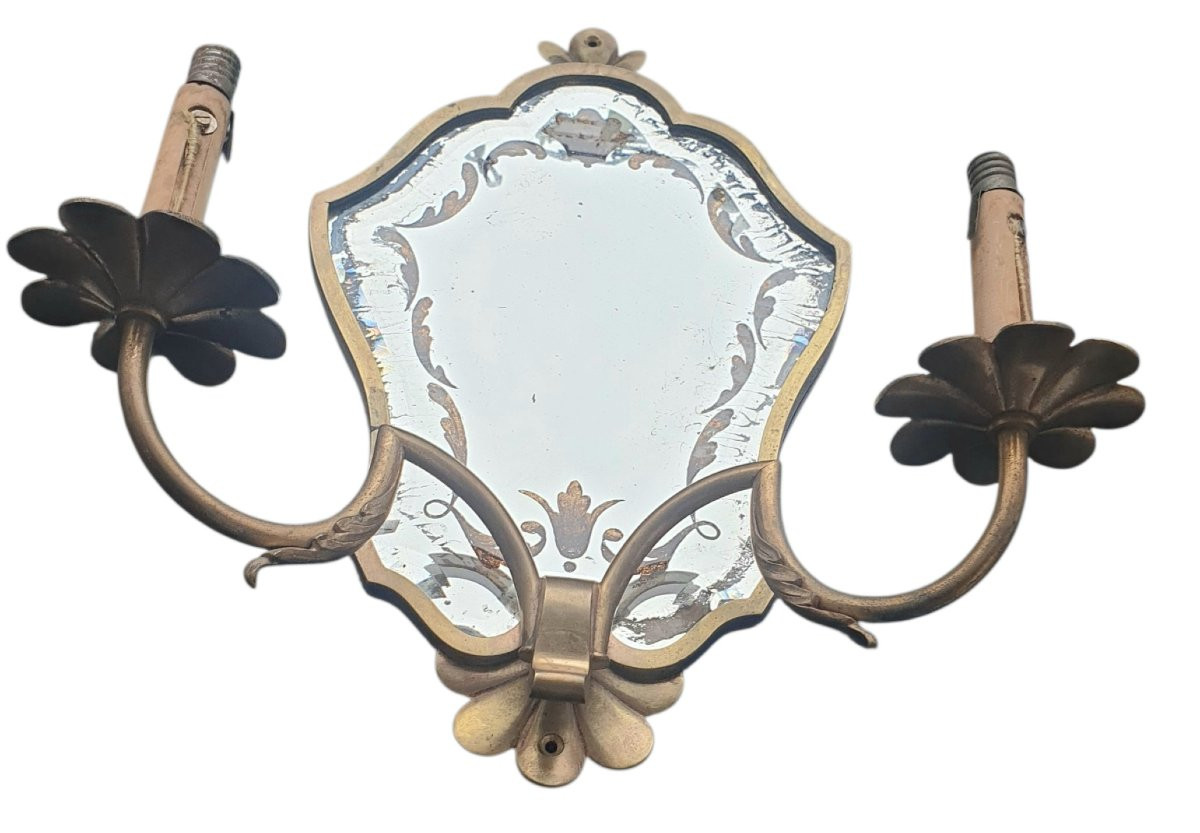 Paire d'appliques murales en miroir de la maison Jansen Circa 1940-photo-4