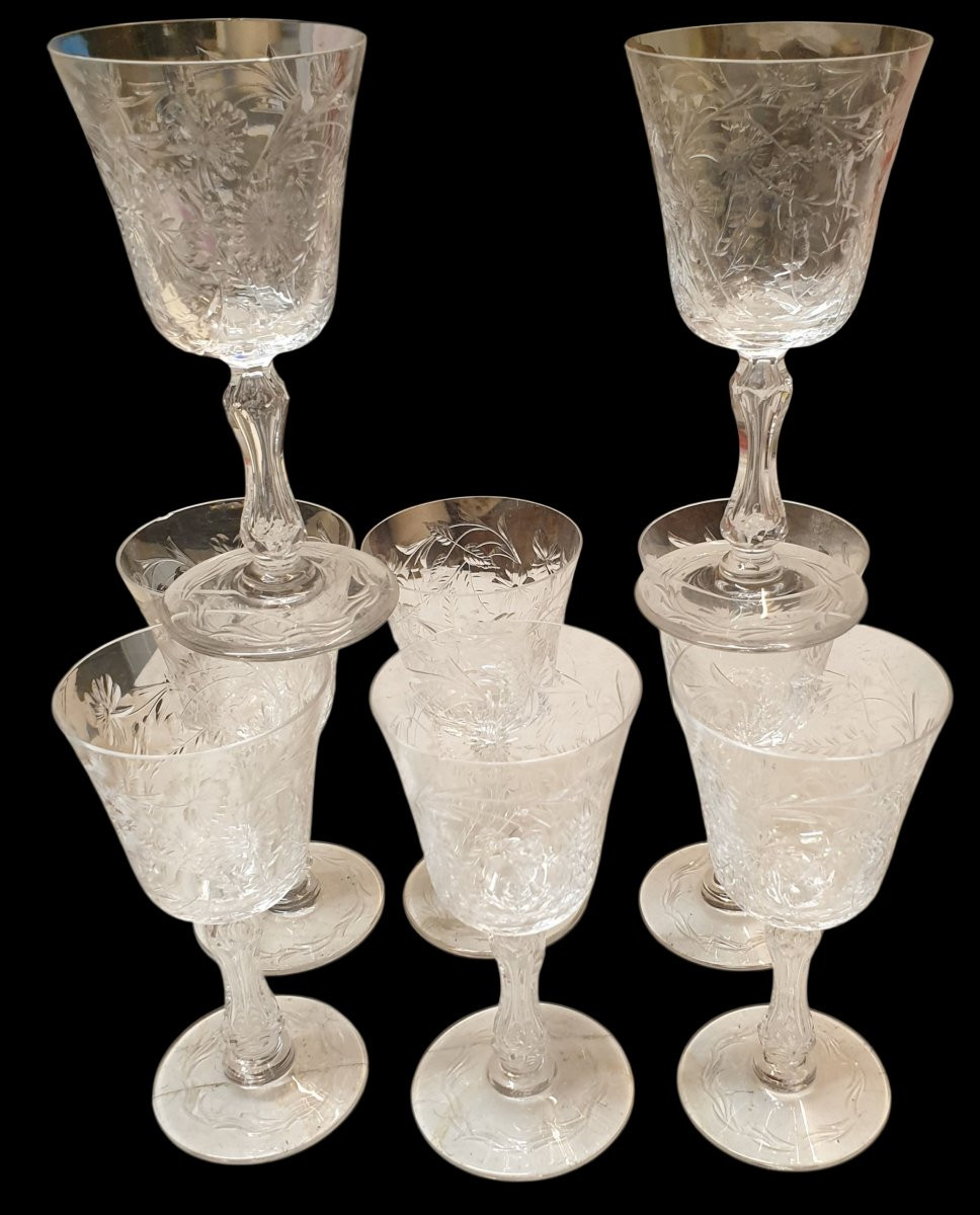 8 Saint Louis Virginia Pattern Glasses, 15.5 Cm High -photo-5