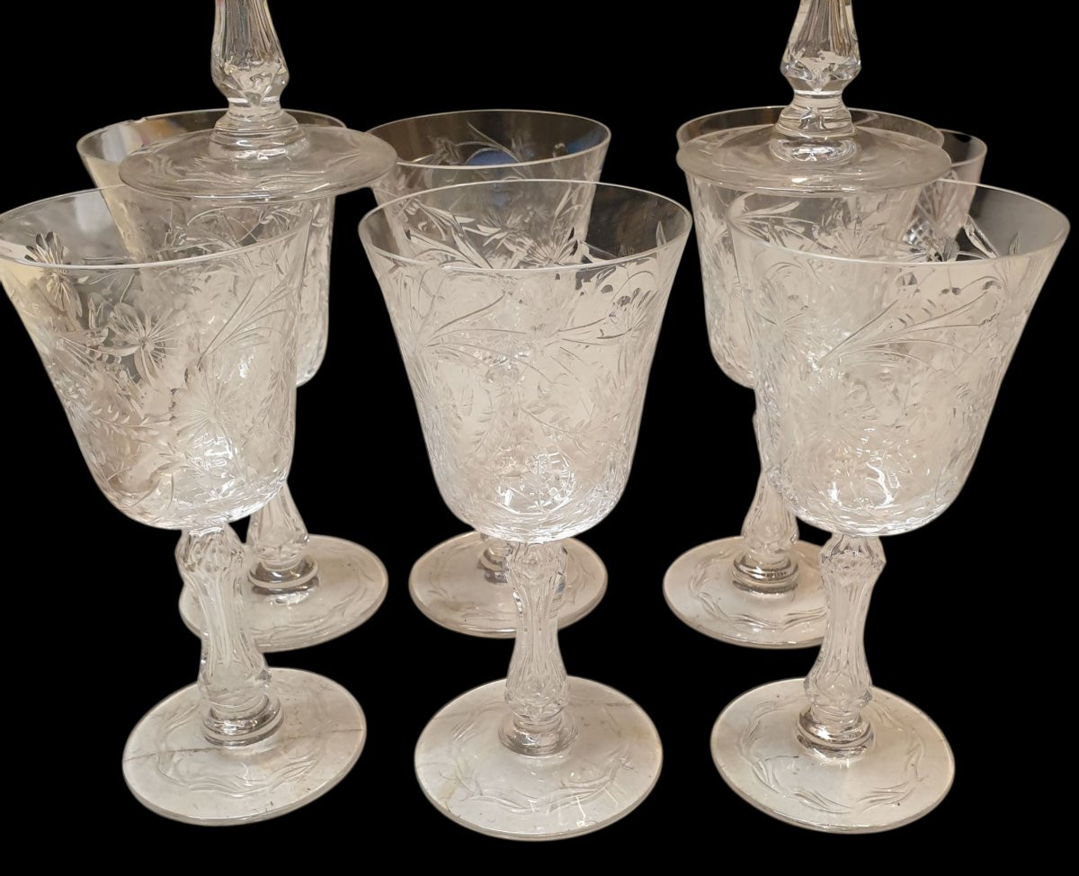 8 Saint Louis Virginia Pattern Glasses, 15.5 Cm High -photo-6