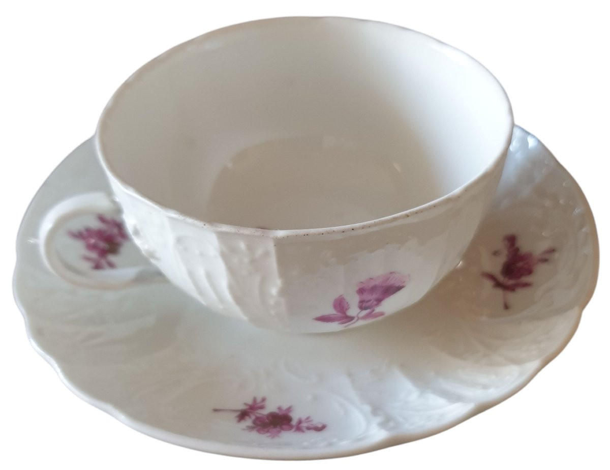 Meissen 18eme tasse et sous tasse porcelaine rose -photo-2