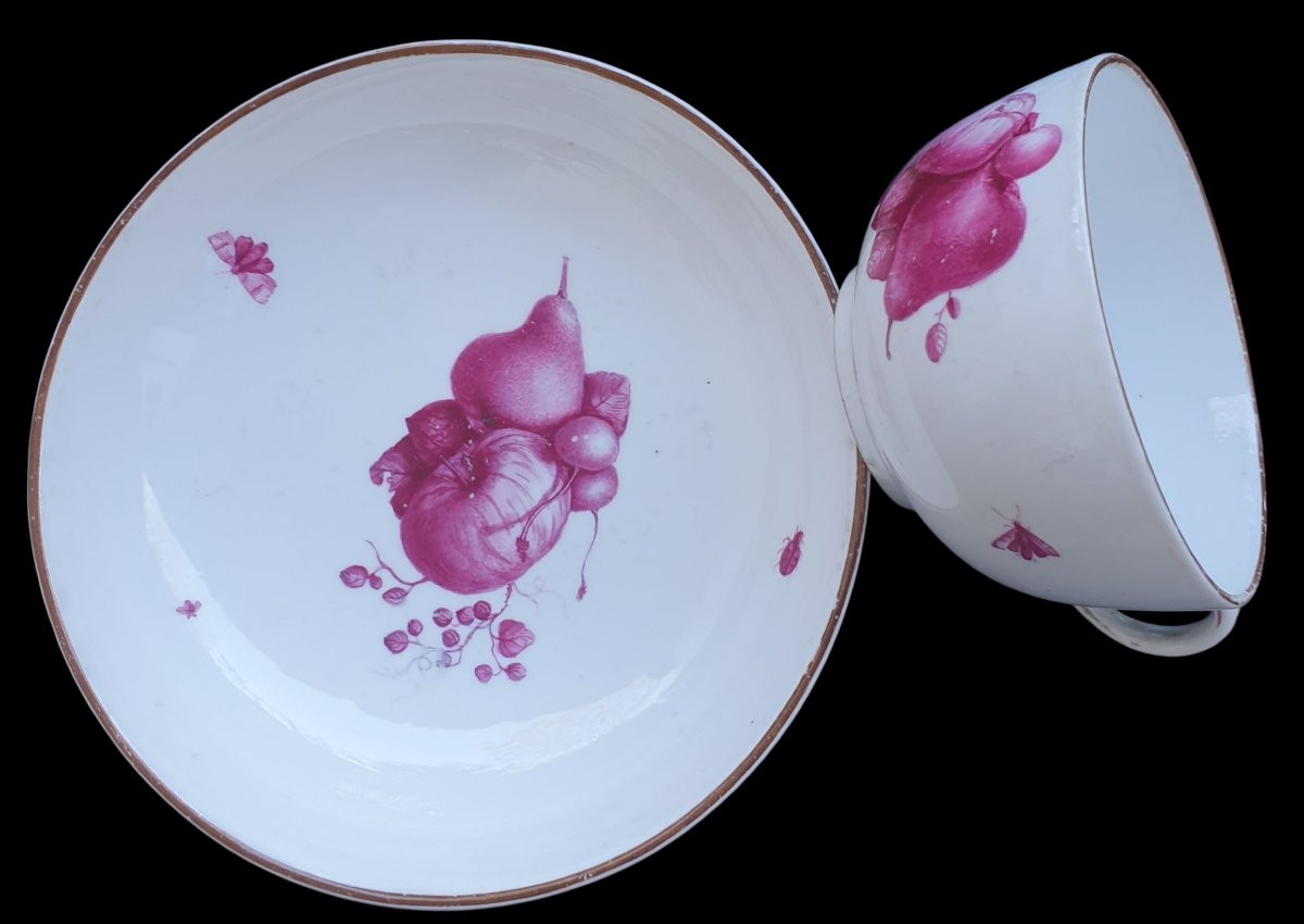 Hochst 18eme tasse et sous tasse porcelaine à décor en camaïeu pourpre-photo-5