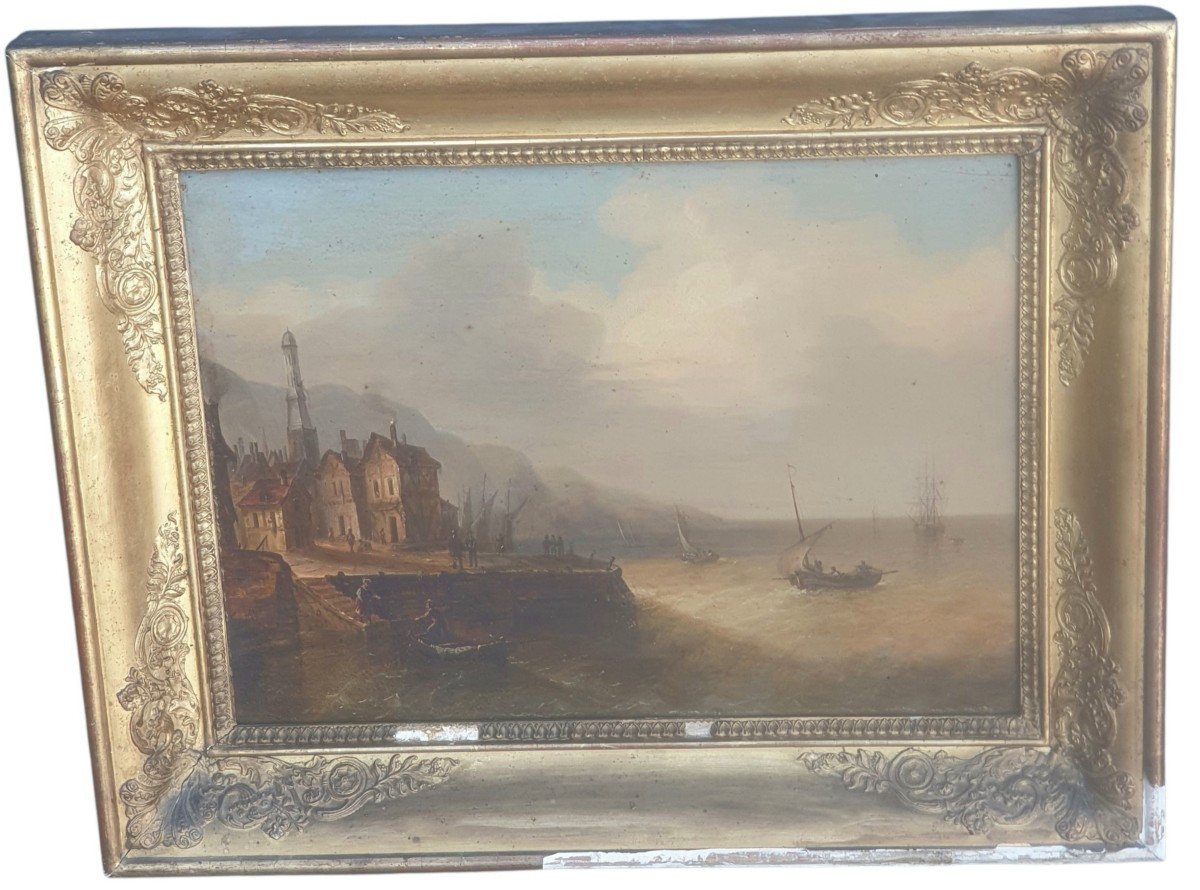 Huile sur panneau marine retour de pêche XIXeme signature a identifier -photo-2