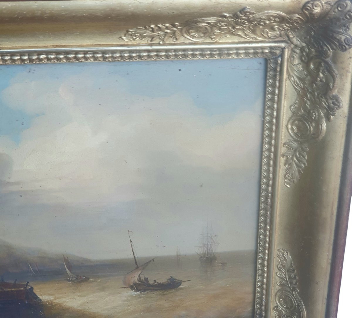 Huile sur panneau marine retour de pêche XIXeme signature a identifier -photo-1
