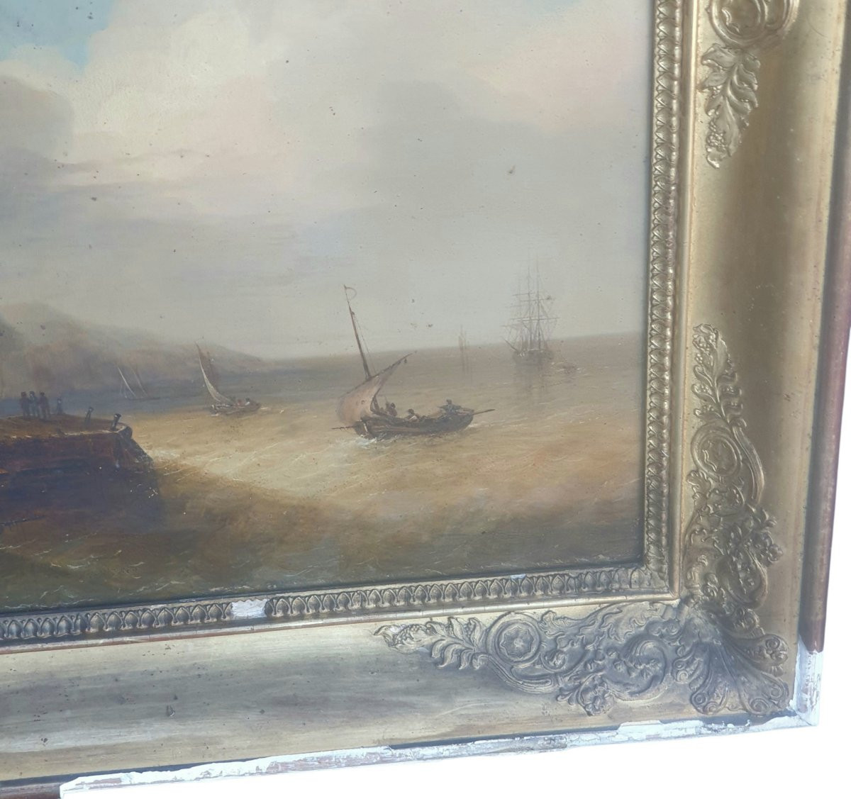 Huile sur panneau marine retour de pêche XIXeme signature a identifier -photo-2