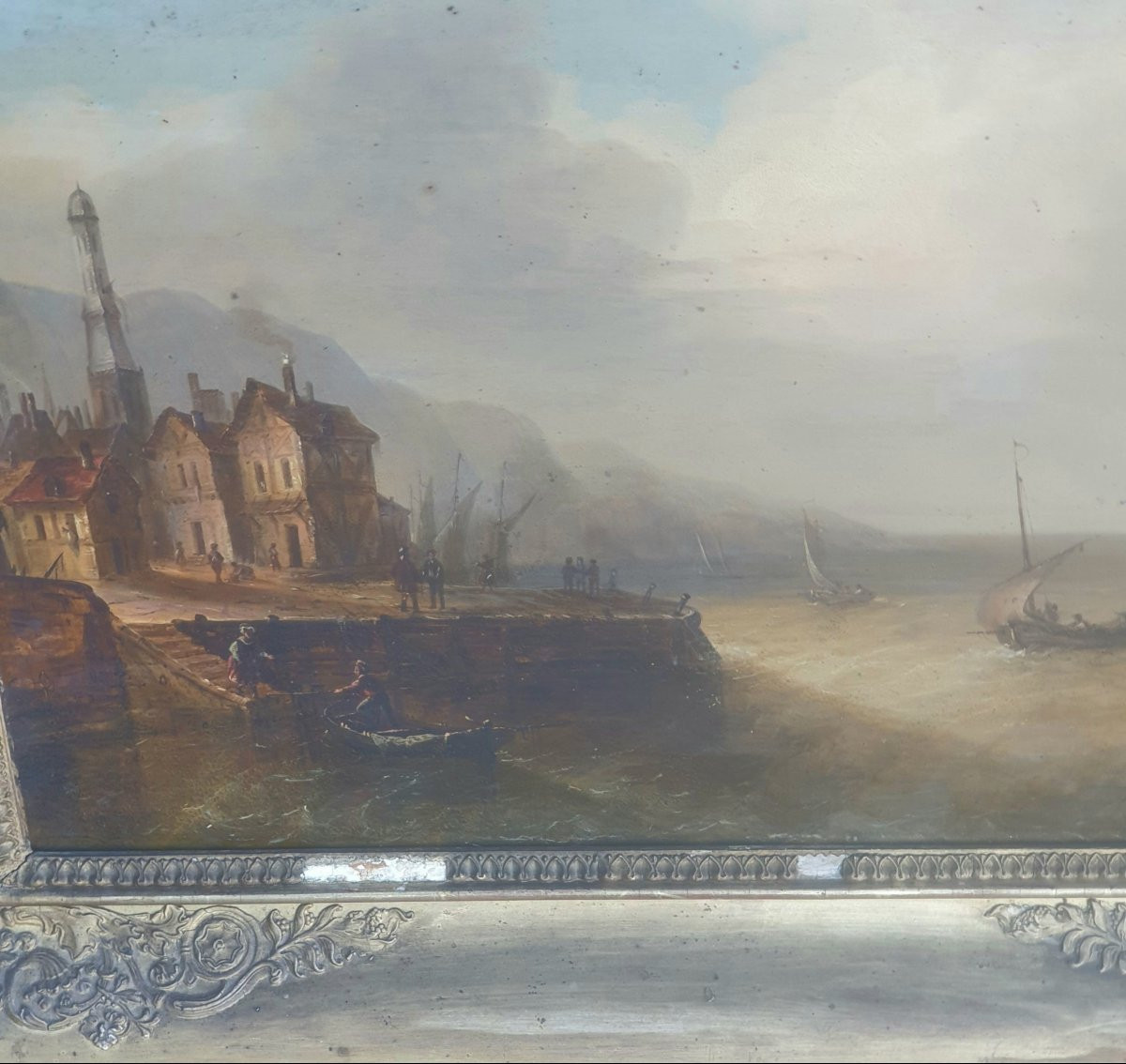 Huile sur panneau marine retour de pêche XIXeme signature a identifier -photo-3