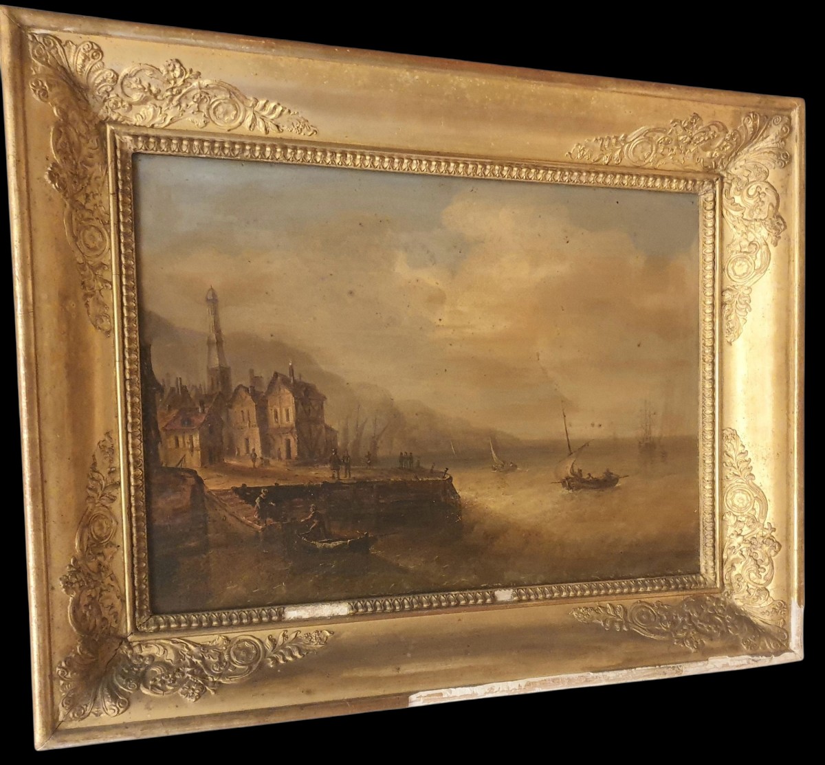 Huile sur panneau marine retour de pêche XIXeme signature a identifier 