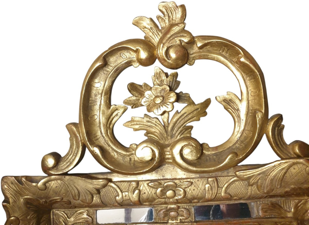 Miroir à Parecloses En Bois Doré D’époque Régence-photo-3