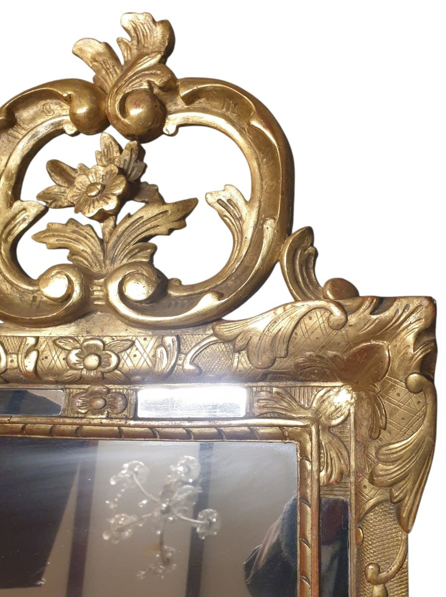 Miroir à Parecloses En Bois Doré D’époque Régence-photo-3