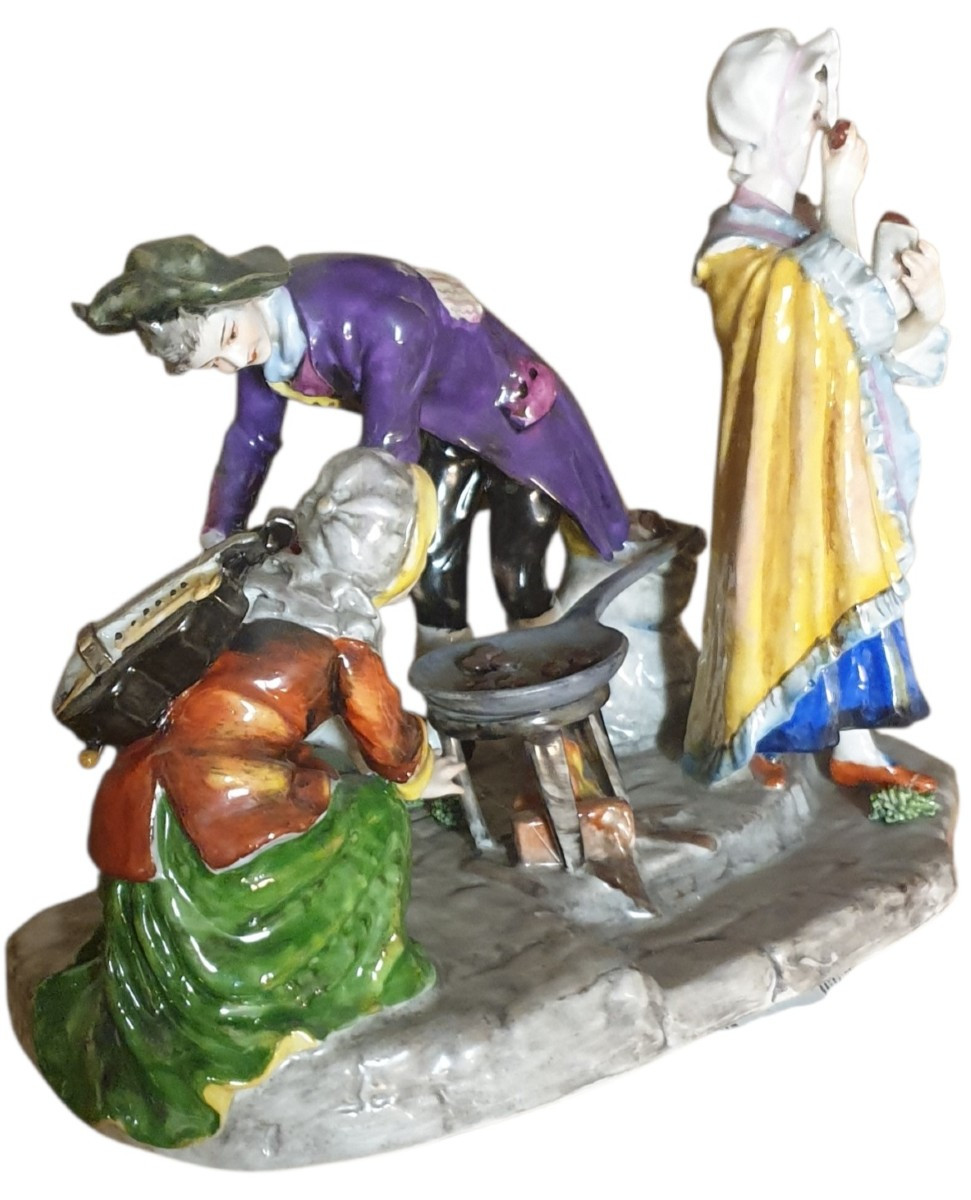 Porcelaine allemande autour du feux a cuire des châtaignes-photo-2