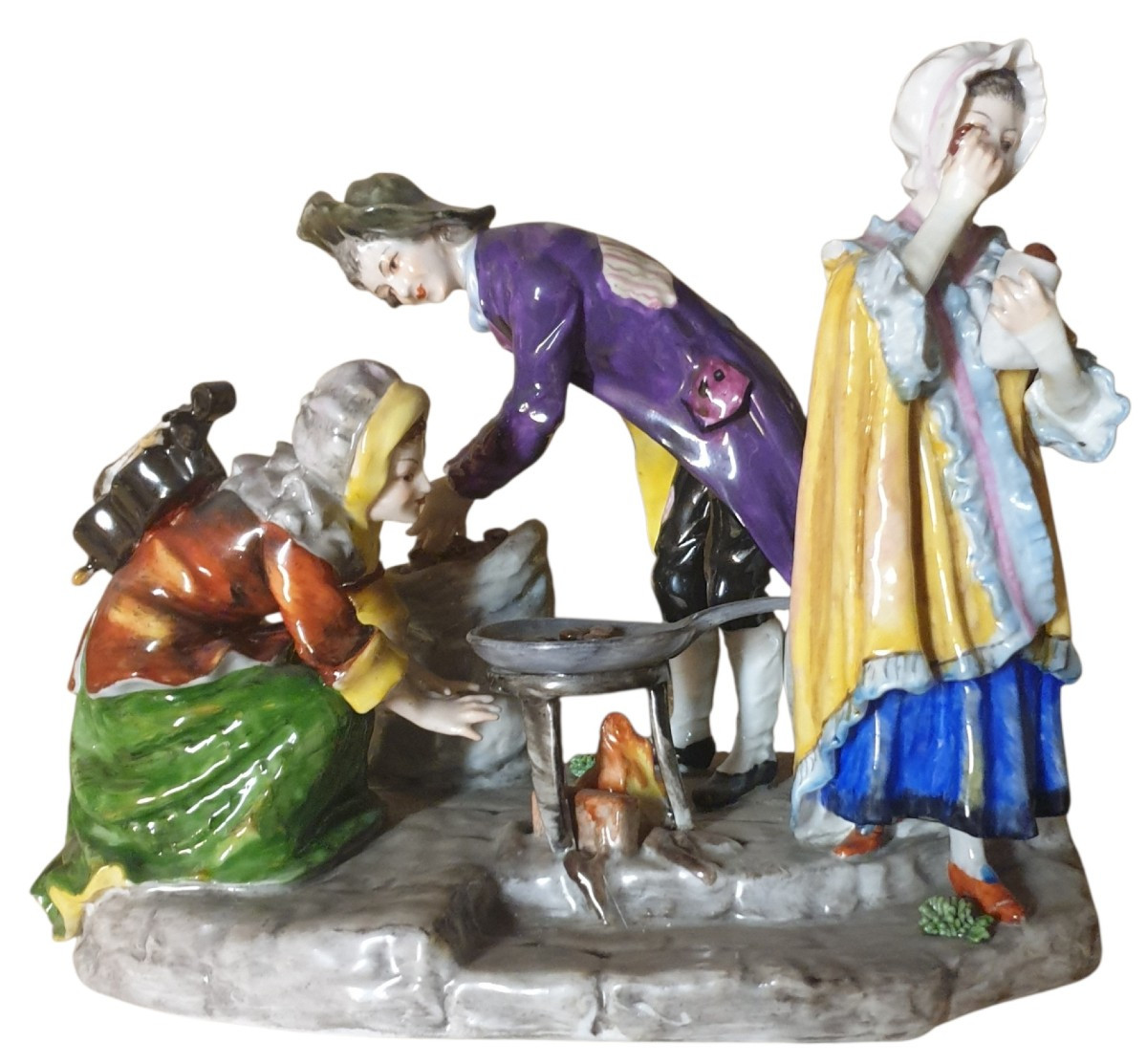 Porcelaine allemande autour du feux a cuire des châtaignes