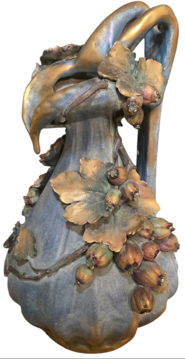 Paul Dachsel amphora paire de céramique vases pichets décors au pavots-photo-1