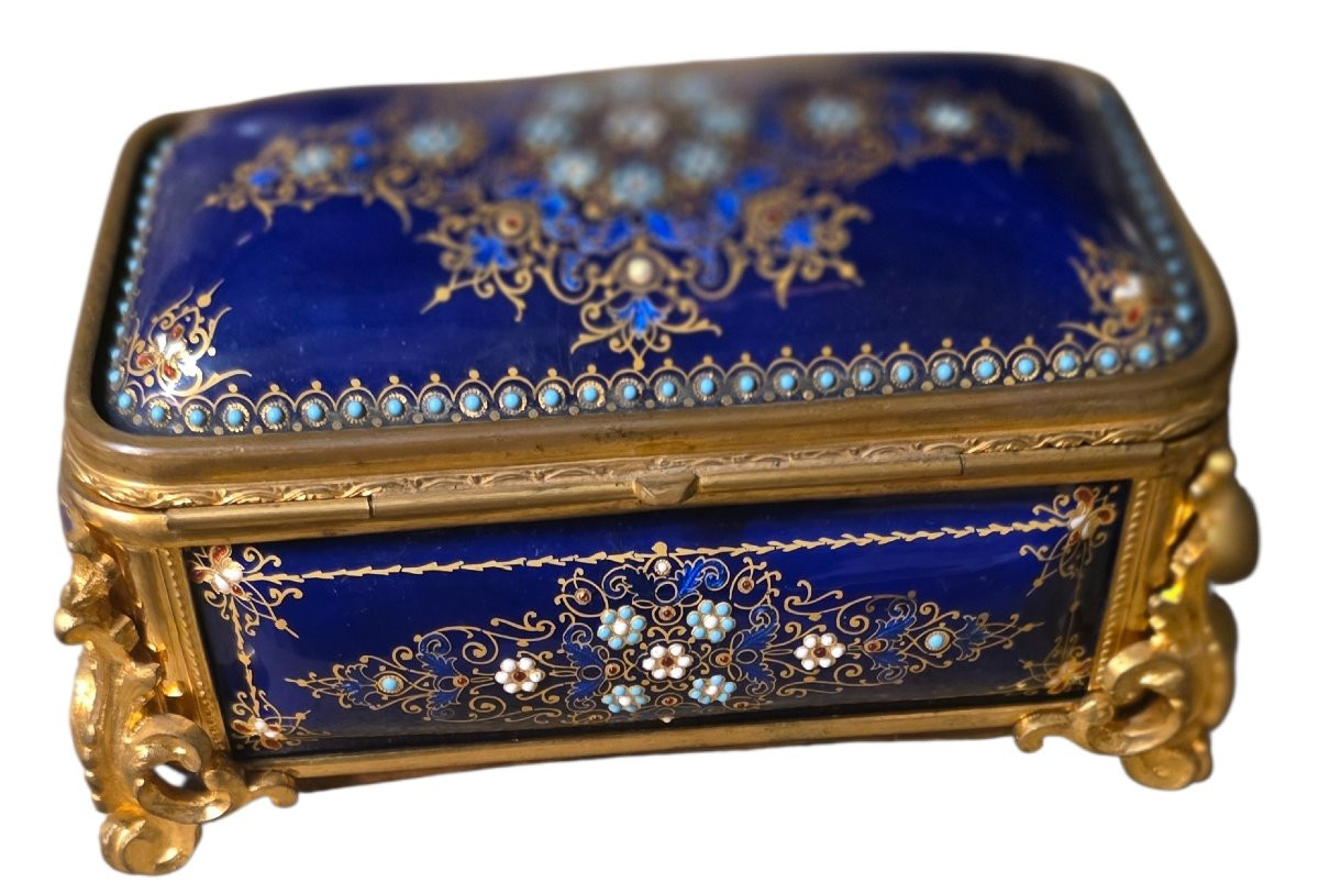 COFFET EN ÉMAUX ATTRIBUÉ A TAHAN BLEU DE SEVRES-photo-1