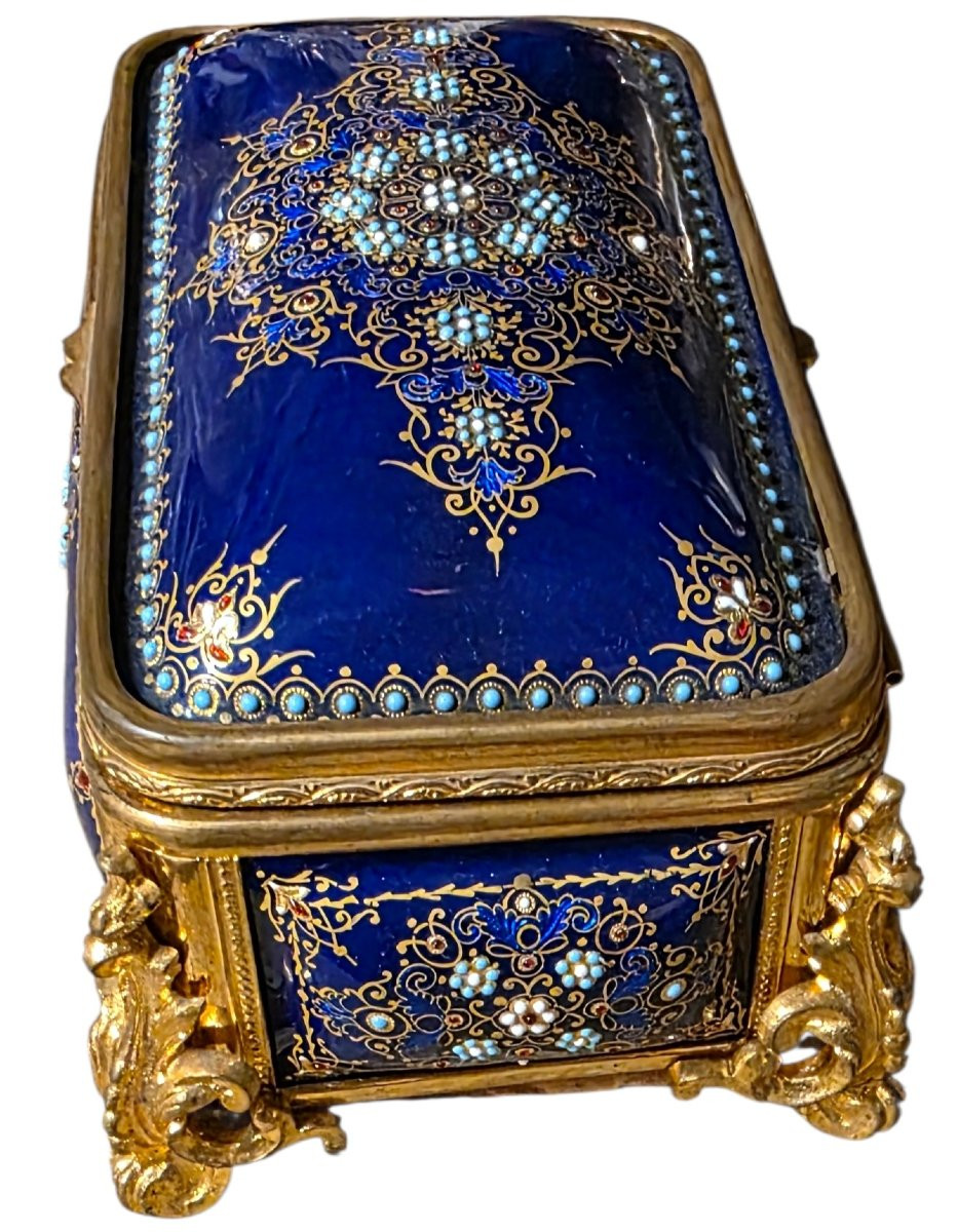 COFFET EN ÉMAUX ATTRIBUÉ A TAHAN BLEU DE SEVRES-photo-2