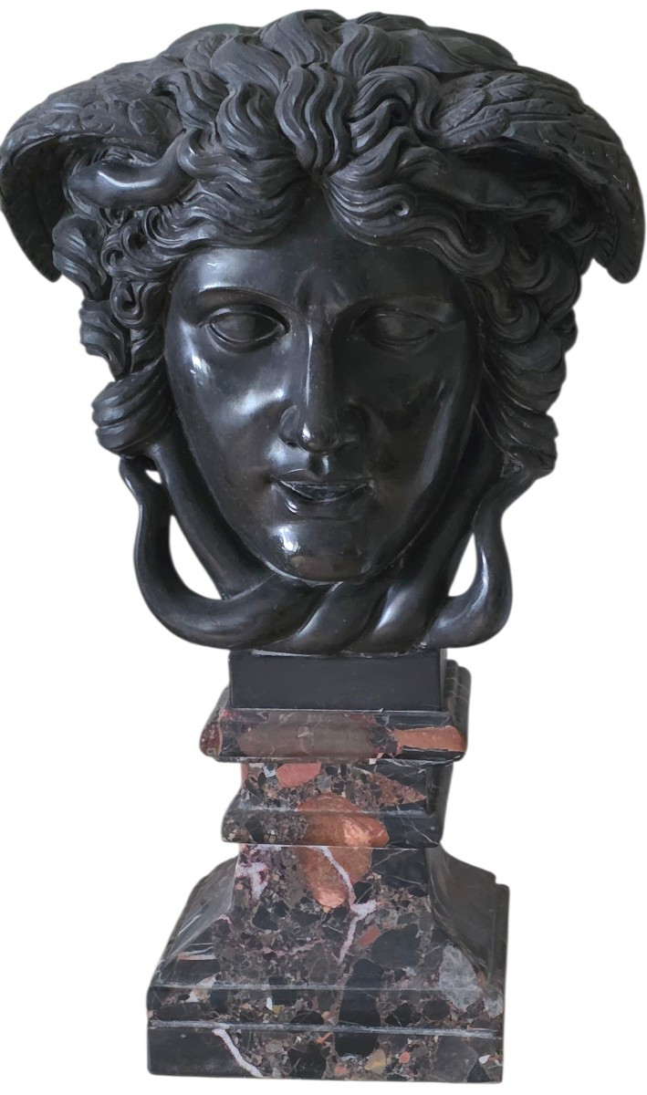 Black Marble Bust On A Pedestal 