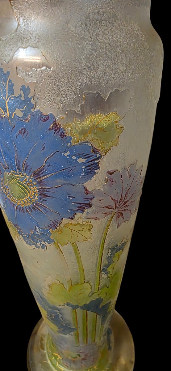 Montjoye Vase Decorated With Blue Aster Flowers And Poppies -photo-2